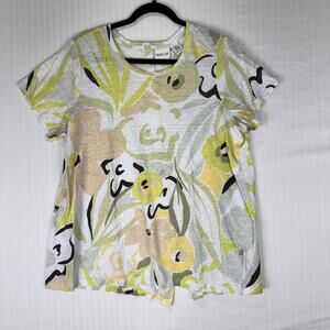 Rachel Zoe 100% Linen Top 2X Button-Down Back Lightweight Beach Floral Pastel